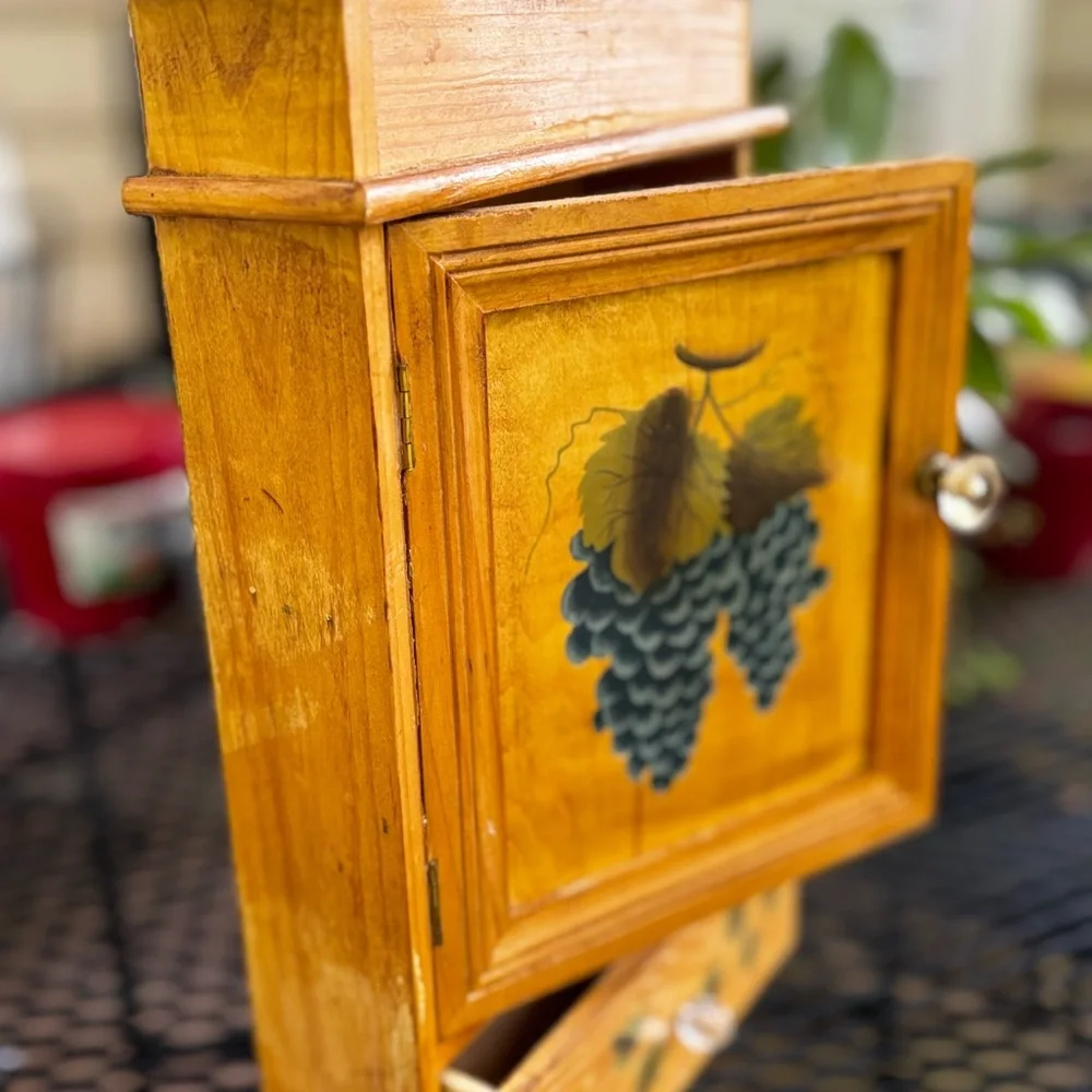 Wooden Wall Shelf with Grape Design
